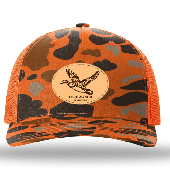 Wood Duck Leather Patch Blaze Duck Camo-Orange Richardson 112PFP Snapback Trucker Hat Lost Wando Outfitters