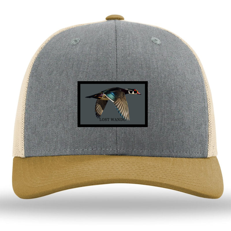 Wood Duck -Color Sublimated patch -Heather Grey-Birch-Amber Gold Richardson 112 Snapback Trucker Hat Lost Wando Outfitters - Lost Wando Outfitters