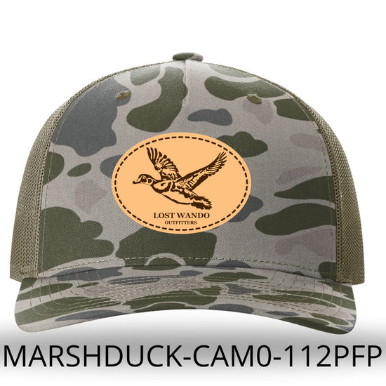 Load image into Gallery viewer, Wood Duck Marsh Duck Camo-Loden Leather Patch Richardson 112PFP Hat Lost Wando Outfitters
