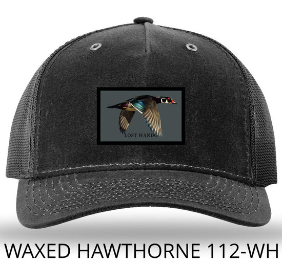 Wood Duck -Color Sublimated Patch -Black/Black Richardson 112WH Waxed Hawthorne Rugged Snapback Trucker Hat Lost Wando Outfitters