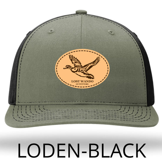Wood Duck Leather Patch Loden-Black Richardson 312 Solid Twill Snapback Trucker Hat Lost Wando Outfitters