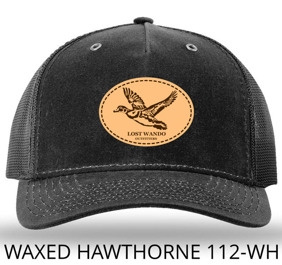 Wood Duck Leather Patch Black-Black Richardson 112WH Waxed Hawthorne Snapback Trucker Hat Lost Wando Outfitters