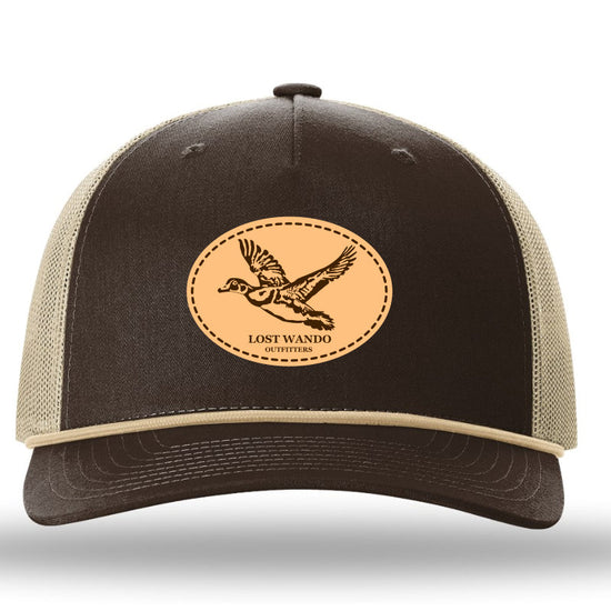 Wood Duck Leather Patch Brown-Khaki Rope Richardson 112FPR Snapback Trucker Hat Lost Wando Outfitters