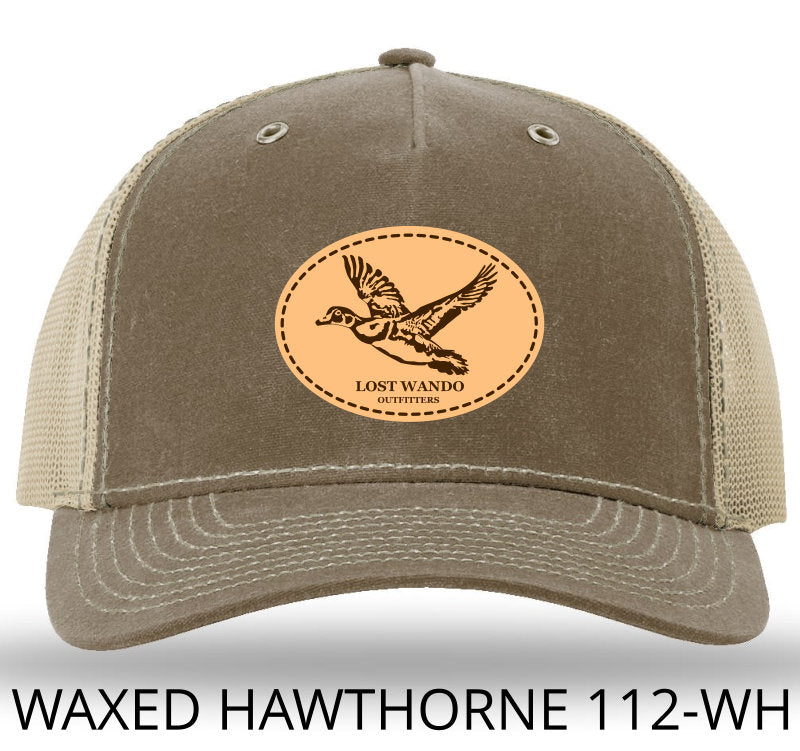 Wood Duck Leather Patch Buck/Khaki Richardson 112WH Waxed Hawthorne Snapback Trucker Hat Lost Wando Outfitters