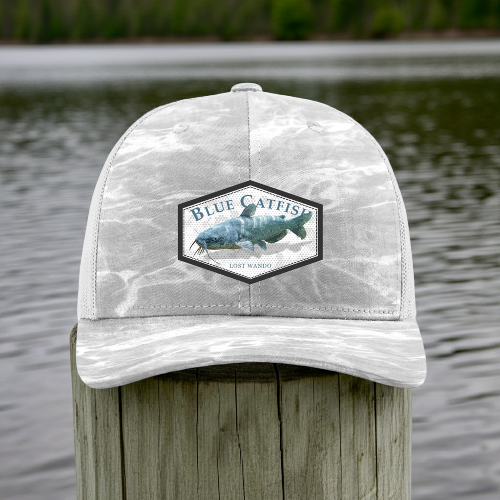 Blue Catfish Color Hat - Mossy Oak Elements Bonefish Camo/Light Grey Richardson Sports 112PFP Trucker Snapback Hat Lost Wando Outfitters - Lost Wando Outfitters