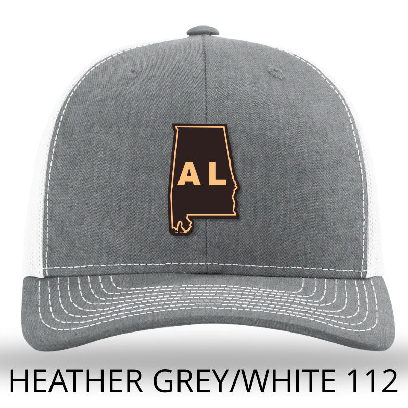 Alabama State Outline Etched Leather Patch Hat-Heather Grey-White Lost Wando - Lost Wando Outfitters