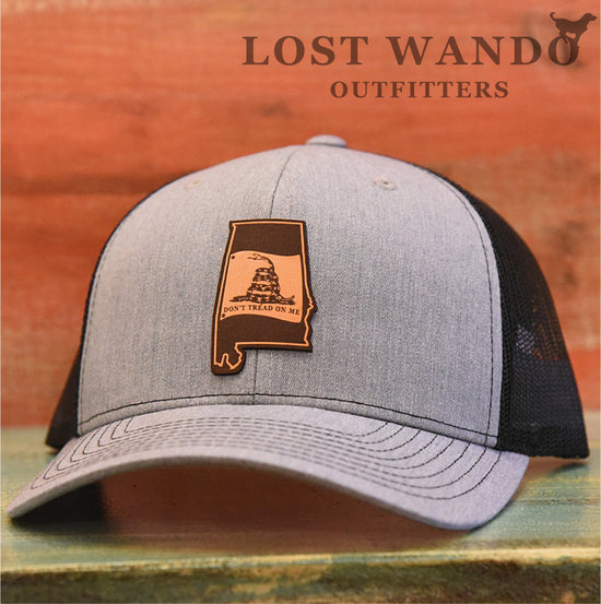 Alabama State Don't Tread On Me Gadsden Flag Leather Patch Hat-Heather Grey-Black - Lost Wando Outfitters