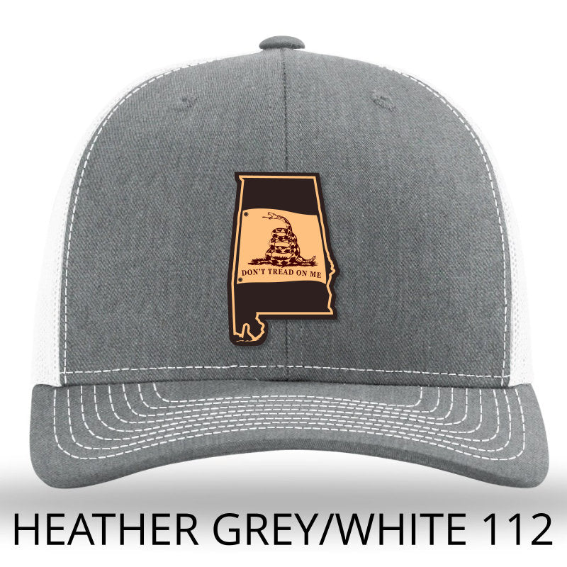 Load image into Gallery viewer, Alabama State Don&amp;#39;t Tread On Me Gadsden Flag Leather Patch Hat-Heather Grey-White - Lost Wando Outfitters
