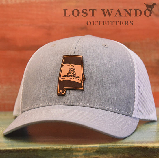 Alabama State Don't Tread On Me Gadsden Flag Leather Patch Hat-Heather Grey-White - Lost Wando Outfitters