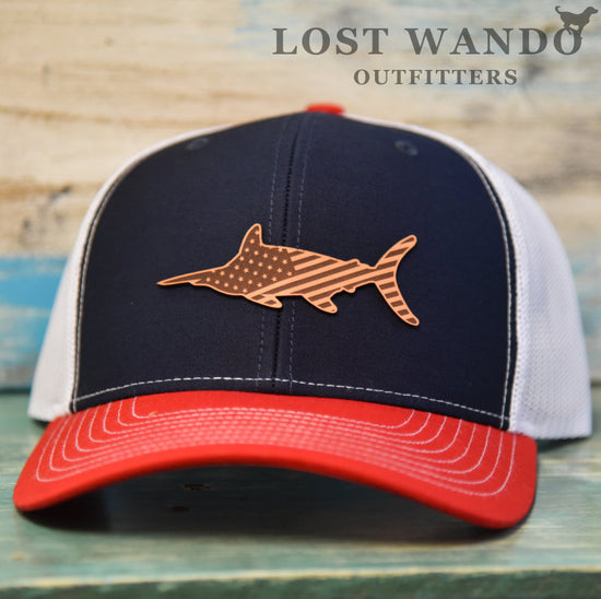 American Marlin - Leather patch hat - Navy-White-Red Lost Wando Outfitters Richardson 112 - Lost Wando Outfitters