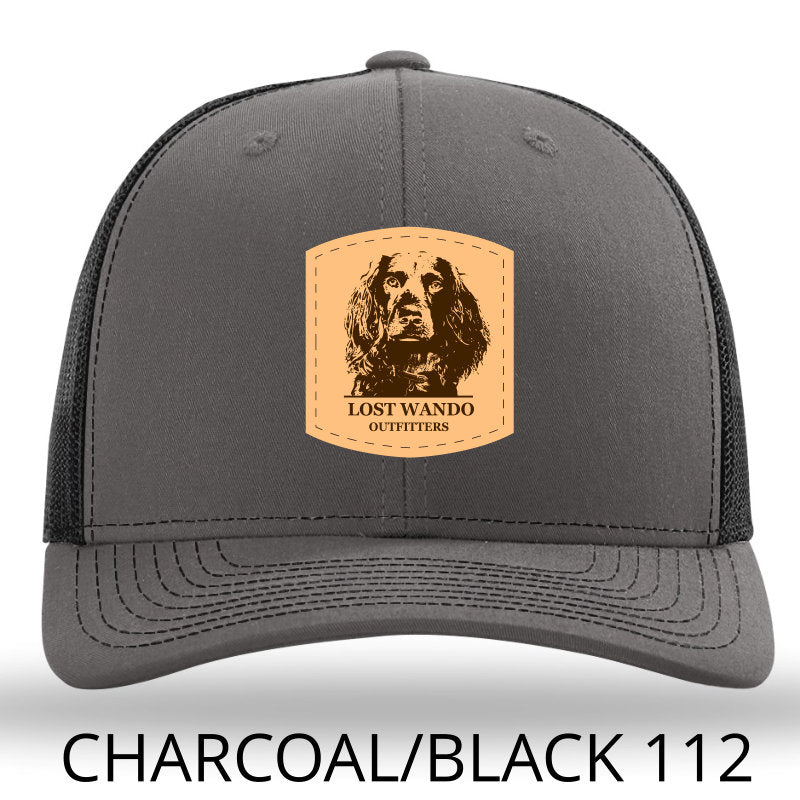 Boykin Portrait Charcoal-Black Leather Patch Hat Lost Wando Outfitters Richardson 112 - Lost Wando Outfitters