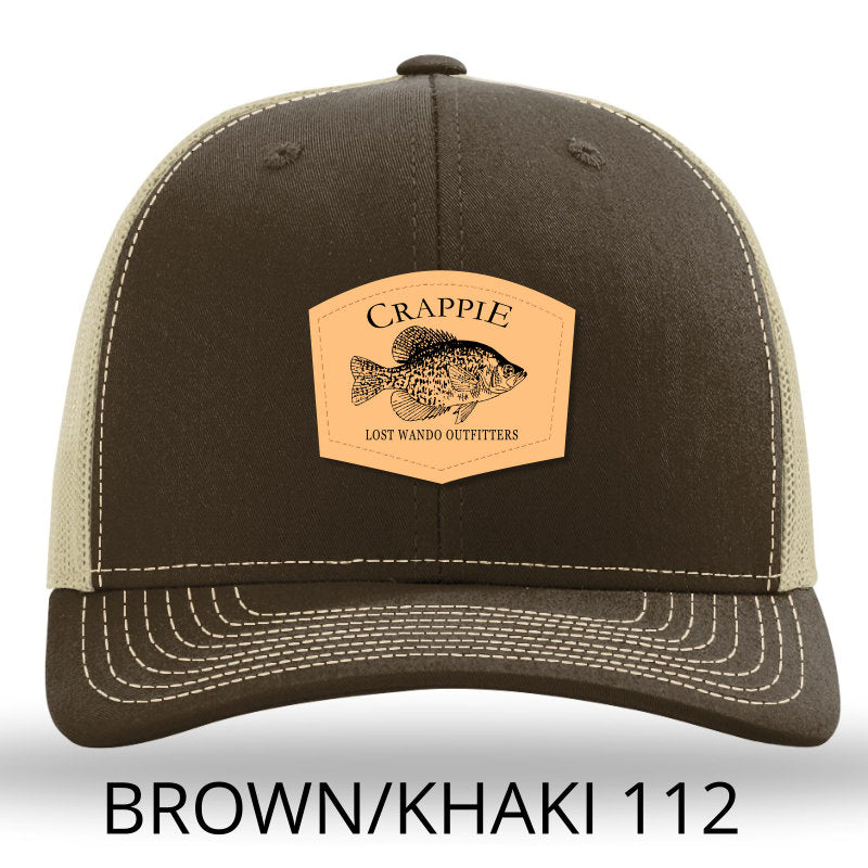 Load image into Gallery viewer, Crappie Leather Patch Hat Brown-Khaki Lost Wando Outfitters - Richardson 112 - Lost Wando Outfitters
