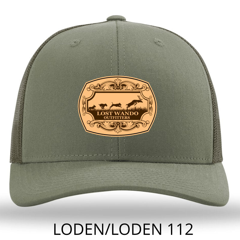 Load image into Gallery viewer, Dog On Deer Loden-Loden Leather Patch Hat Lost Wando Outfitters Richardson 112 - Lost Wando Outfitters
