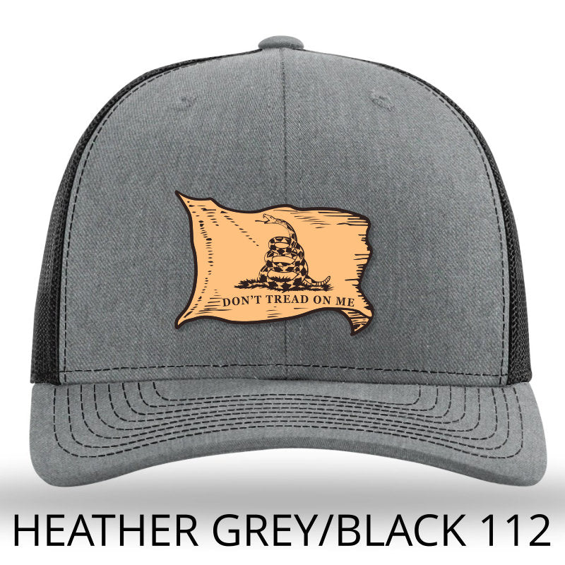 Don't Tread On Me Gadsden Flag - leather patch hat - Heather Grey-Black - Lost Wando Outfitters