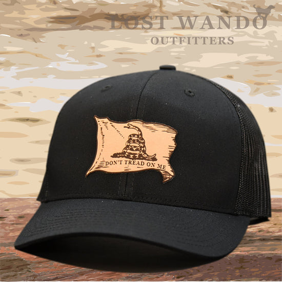 Don't Tread On Me Gadsden Flag - leather patch hat - Black-Black Lost Wando Outfitters - Lost Wando Outfitters