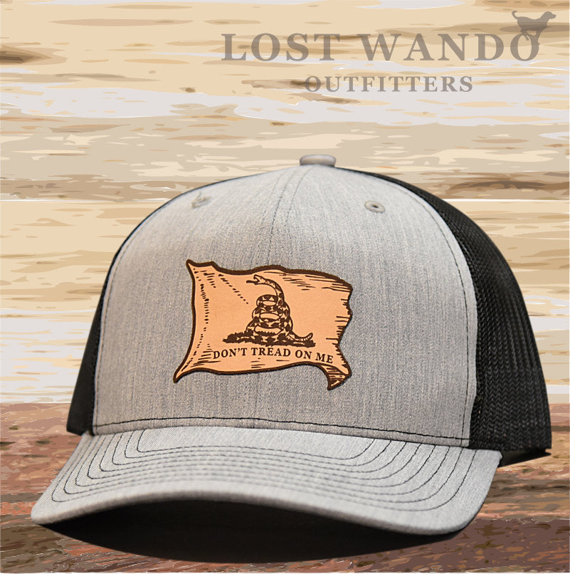 Don't Tread On Me Gadsden Flag - leather patch hat - Heather Grey-Black - Lost Wando Outfitters