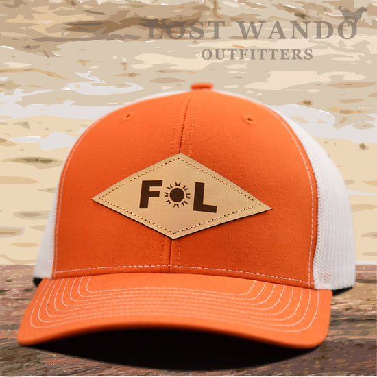 Load image into Gallery viewer, Florida Diamond Leather Patch Hat - Orange-White Richardson 112 - Lost Wando Outfitters
