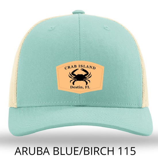Florida Crab Island Destin Leather Patch Hat -Aruba Blue-Birch Richardson 115 - Lost Wando Outfitters