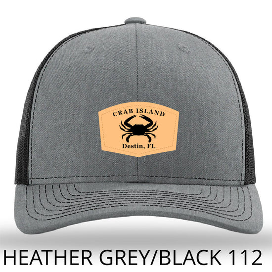 Florida Crab Island Destin Leather Patch Hat -Heather Grey-Black Richardson 112 - Lost Wando Outfitters