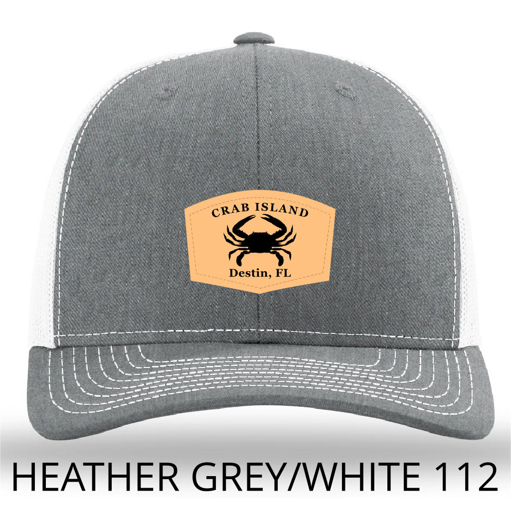 Florida Crab Island Destin Leather Patch Hat -Heather Grey-White Richardson 112 - Lost Wando Outfitters