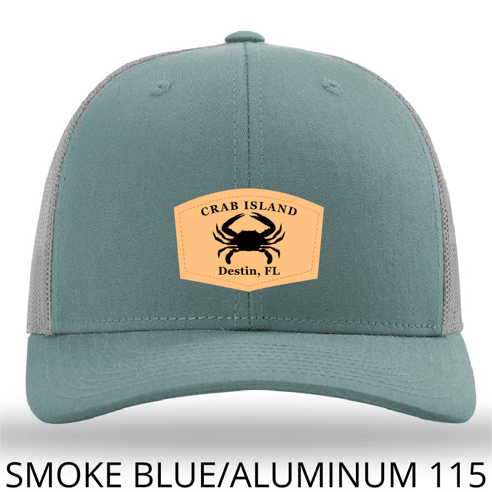 Florida Crab Island Destin Leather Patch Hat -Smoke Blue-Aluminum Richardson 115 - Lost Wando Outfitters