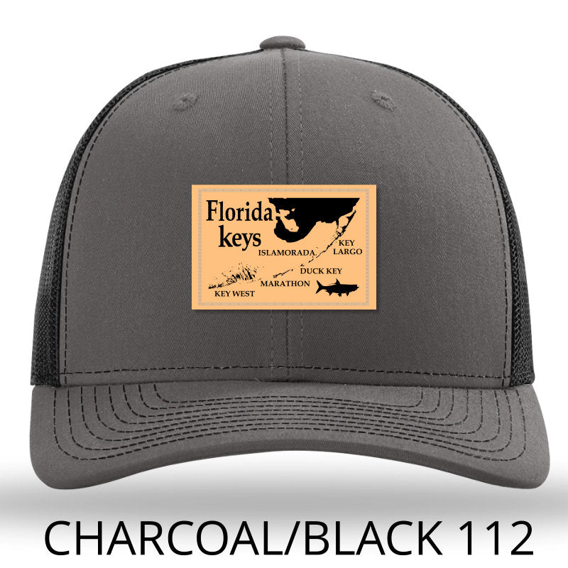 Load image into Gallery viewer, Florida Keys Leather Patch Hat - Charcoal-Black Richardson 112 - Lost Wando Outfitters
