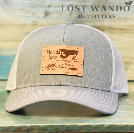 Florida Keys Leather Patch Hat - Heather Grey-White Richardson 112 - Lost Wando Outfitters
