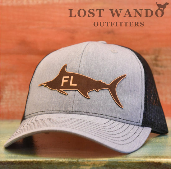 Florida Marlin Leather Patch Hat - Heather Grey-Black Richardson 112 - Lost Wando Outfitters
