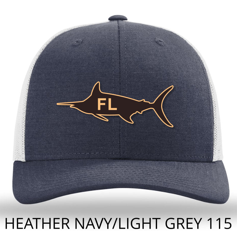 Florida Marlin Leather Patch Hat - Heather Navy-Light Grey Richardson 115 - Lost Wando Outfitters