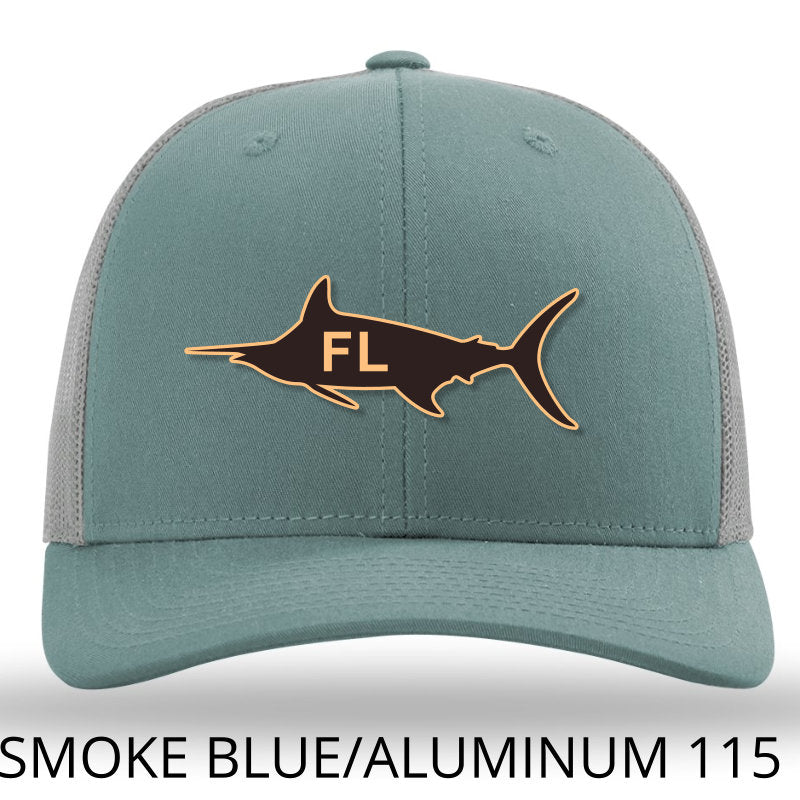 Florida Marlin Leather Patch Hat - Smoke Blue - Aluminum Richardson 115 - Lost Wando Outfitters