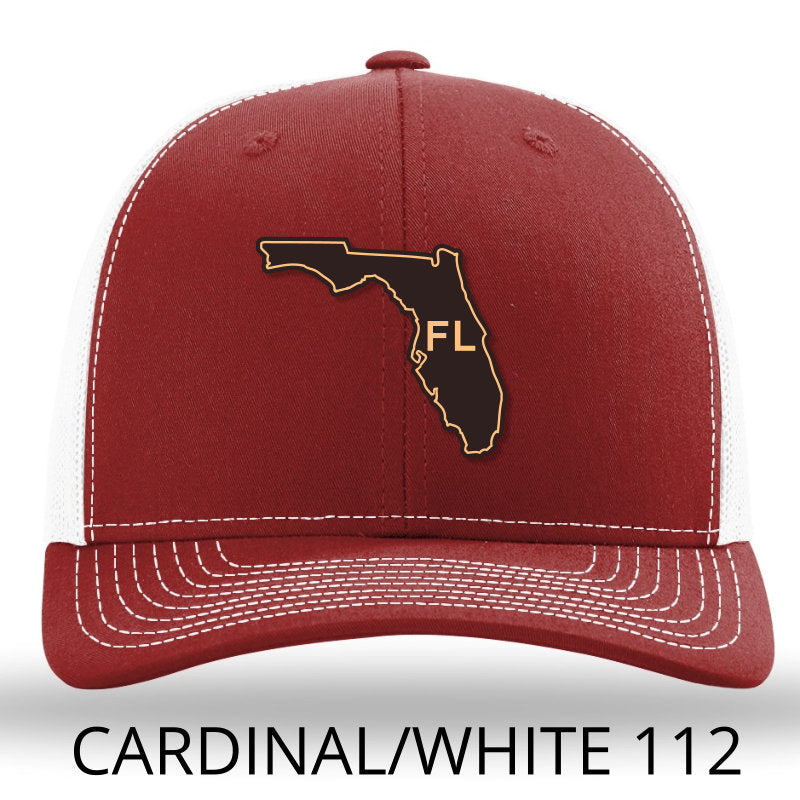 Florida State Outline Etched Leather Patch Hat -Cardinal-White Richardson 112 - Lost Wando Outfitters