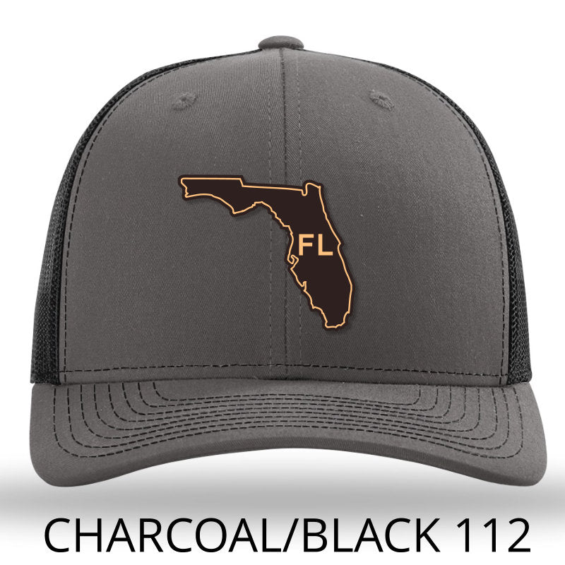 Florida State Outline Etched Leather Patch Hat -Charcoal-Black Richardson 112 - Lost Wando Outfitters