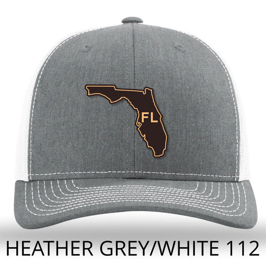 Florida State Outline Etched Leather Patch Hat -Heather Grey-White Richardson 112 - Lost Wando Outfitters