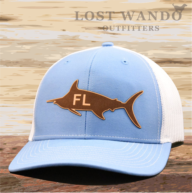 Load image into Gallery viewer, Florida Marlin Leather Patch Hat - Columbia Blue-White Richardson 112 - Lost Wando Outfitters
