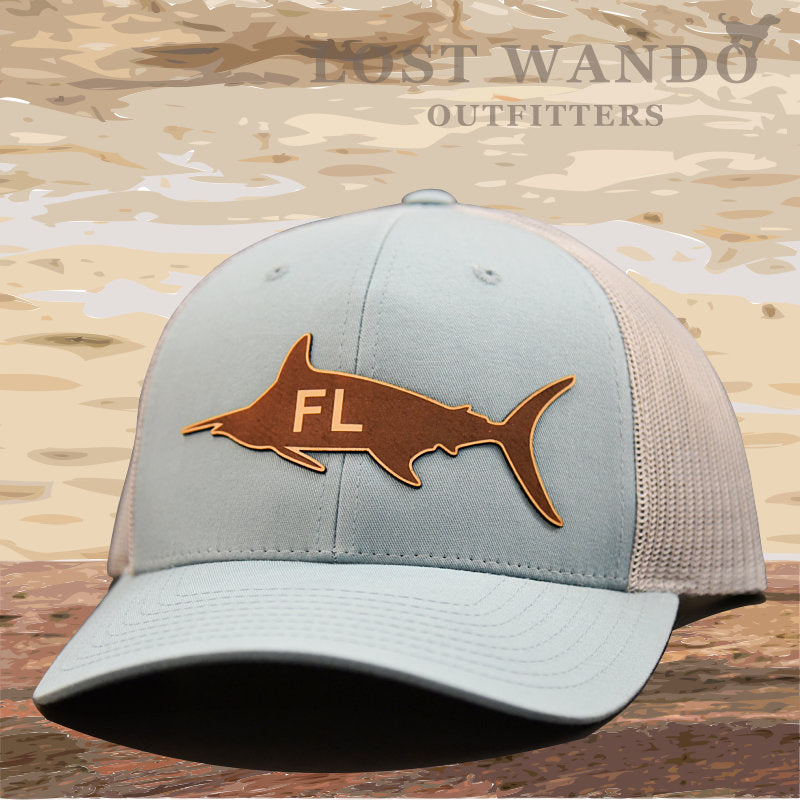 Florida Marlin Leather Patch Hat - Smoke Blue - Aluminum Richardson 115 - Lost Wando Outfitters