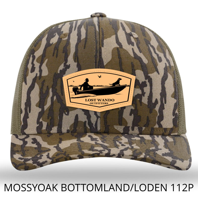 Load image into Gallery viewer, Jon Boat Leather Patch Hat Mossy Oak Bottomland-Loden Lost Wando Outfitters - Richardson 112P - Lost Wando Outfitters
