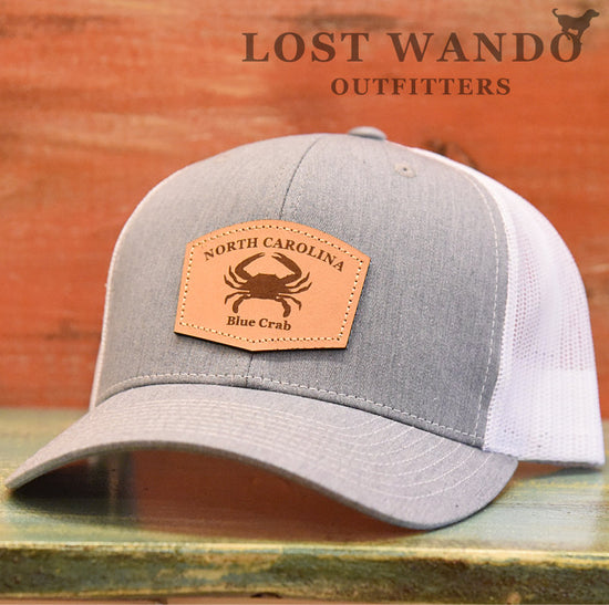 North Carolina Blue Crab Leather Patch Hat- Heather Grey-White Richardson 112 - Lost Wando Outfitters