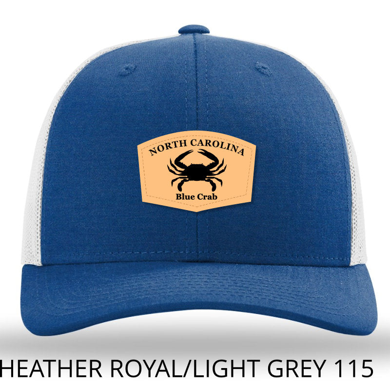 North Carolina Blue Crab Leather Patch Hat- Royal Heather-Light Grey Richardson 115 - Lost Wando Outfitters