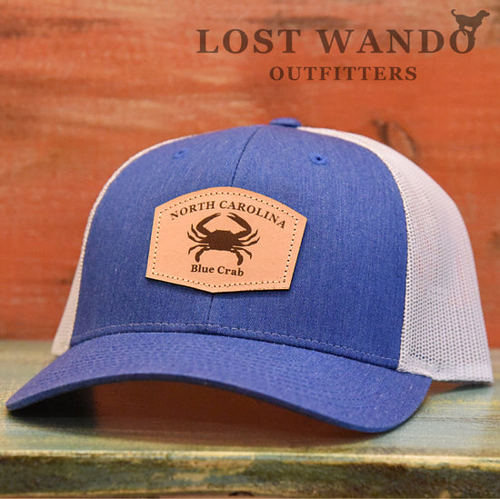 North Carolina Blue Crab Leather Patch Hat- Royal Heather-Light Grey Richardson 115 - Lost Wando Outfitters