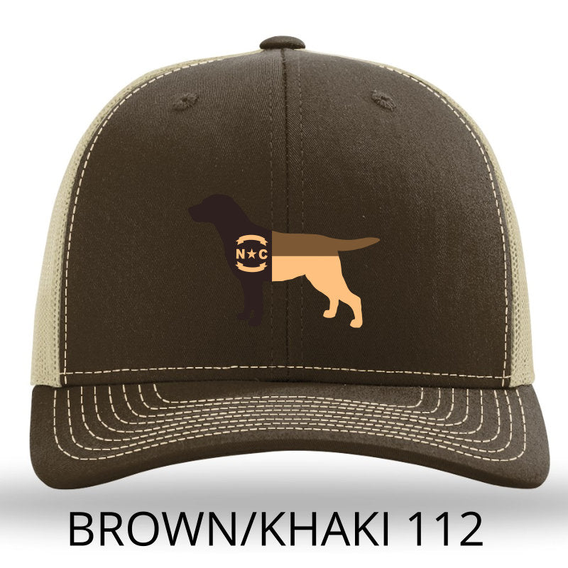 Load image into Gallery viewer, NC Lab Leather Patch Trucker Hat- Brown-Khaki Richardson 112 Lost Wando Outfitters - Lost Wando Outfitters
