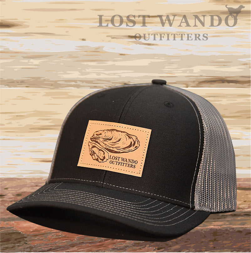 Load image into Gallery viewer, Oyster Leather Patch Hat Black-Charcoal Lost Wando Outfitters - Lost Wando Outfitters
