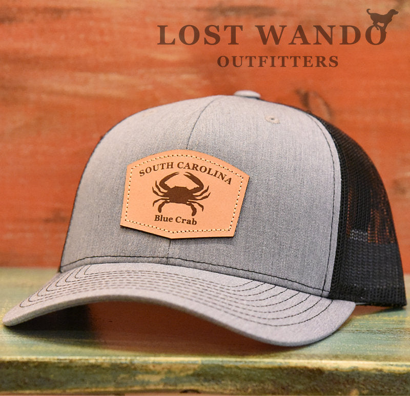 SC Blue Crab Leather Outline Hat -Heather Grey-Black Richardson 112 - Lost Wando Outfitters