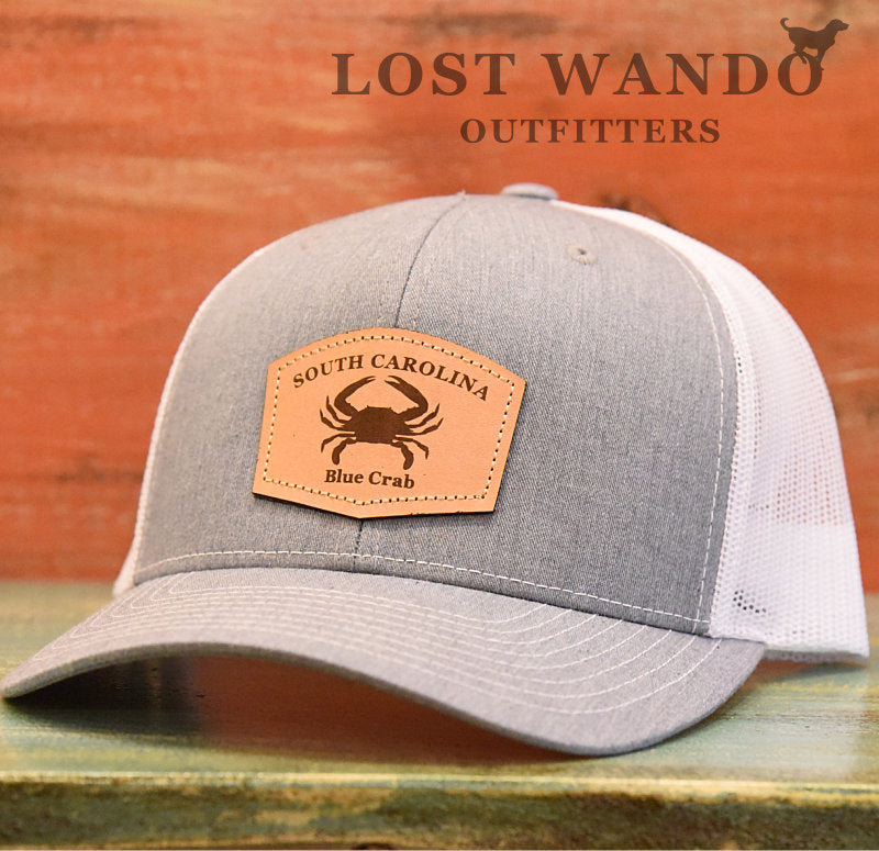 SC Blue Crab Leather Outline Hat -Heather Grey-White Richardson 112 - Lost Wando Outfitters