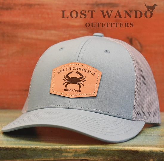 SC Blue Crab Leather Outline Hat -Smoke Blue-Aluminum Richardson 115 - Lost Wando Outfitters