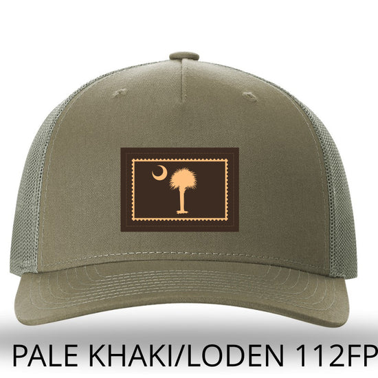Load image into Gallery viewer, SC Flag Leather Patch - Pale Khaki Loden - Richardson 112FP Trucker Hat - Lost Wando Outfitters - Lost Wando Outfitters
