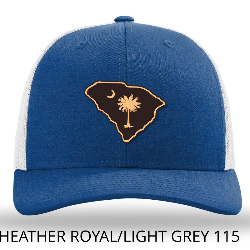 Load image into Gallery viewer, SC Etched Leather Outline Hat -Royal Heather-Light Grey Richardson 115 - Lost Wando Outfitters
