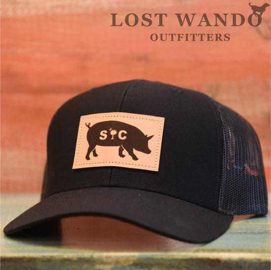 SC Pig Leather Patch Hat- Black - Black - Lost Wando Outfitters