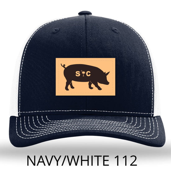 Load image into Gallery viewer, SC Pig Leather Patch Hat Navy - White - Lost Wando Outfitters
