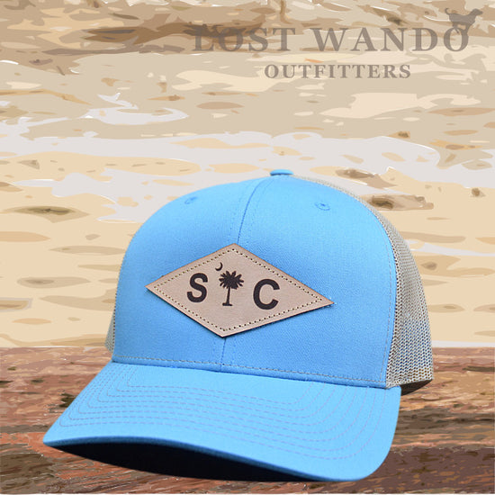 SC Diamond Palmetto-Moon Leather Patch hat Columbia Blue - Khaki - Lost Wando Outfitters