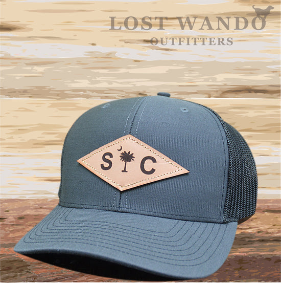 SC Diamond Palmetto-Moon Leather Patch hat Charcoal - Black - Lost Wando Outfitters